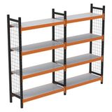 Rafburada 4 Katlı Duble Dekoratif Midi Rack - Ekonomik Depo,arşiv, Kiler Rafı SIYAH-TURUNCU-46X90 CM-150 cm - Çok Renkli