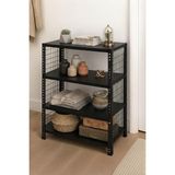 Rafburada 4 Katlı Renkli Tel Kafesli Dekoratif Çelik Raf - Çiçeklik Rafı, Ofis Rafı 0,70 mm SIYAH-43X60 CM-100 cm