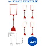 RafBurada 5 Adet Kırmızı A4 Ayaklı Fiyat Etiketi Sepet Etiketi Çerçeveli Fiyat Etiketi Eşek Askılık Etiketi