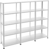 Rafburada 5 Katlı 3'lü Galvaniz Çelik Raf - Depo, Arşiv, Kiler, Dosya, Market Rafı - 43x60 cm-100 cm-1.00 mm