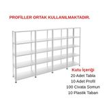 RafBurada 5 Katlı 4'lü Galvaniz Çelik Raf - Depo, Arşiv, Kiler, Dosya, Market Rafı 31x93 Cm-200 Cm-1.50 Mm