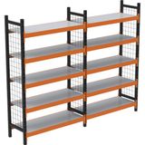RafBurada 5 Katlı Duble Dekoratif Midi Rack - Ekonomik Depo,Arşiv, Kiler Rafı Siyah-Turuncu-46x120 cm-150 cm