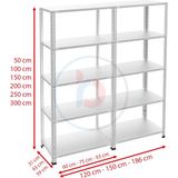Rafburada 5 Katlı Duble Galvaniz Çelik Raf - Depo, Arşiv, Kiler, Dosya, Market Rafı - 31x60 cm-300 cm-0.70 mm