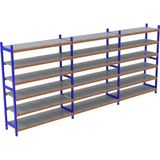 Rafburada 6 Katlı 3'lü Depo Rafı - 300-350 Kg Taşıma Kapasiteli Hafif Rack Raf - Galvaniz - 40x120x250 cm