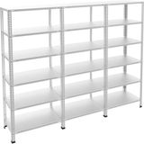 Rafburada 6 Katlı 3'lü Galvaniz Çelik Raf - Depo, Arşiv, Kiler, Dosya, Market Rafı - 31x60 cm-250 cm-1.00 mm