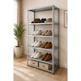 Rafburada 6 Katlı Galvaniz Tel Kafesli Çelik Ayakkabılık Rafı 31X75X150 cm - Gri