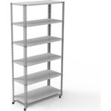Rafburada 6 Katlı Tekerlekli Galvaniz Çelik Raf - Depo, Arşiv, Kiler, Dosya, Market Rafı - 1.50 mm