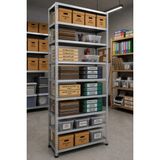 Rafburada 9 Katlı Galvaniz Çelik Raf - Depo, Arşiv, Kiler, Dosya, Market Rafı - 31x93 cm-250 cm-1.50 mm