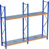 Raffar 2 Katlı 2li Bitişik Endüstriyel Depo Raf Sistemi – Hafif Yük Rafı - Çok Renkli - 60x300xH250CM