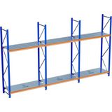Raffar 2 Katlı 3li Bitişik Endüstriyel Depo Raf Sistemi – Hafif Yük Rafı - Çok Renkli - 80x540xH250CM