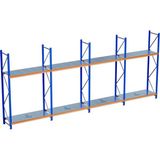 Raffar 2 Katlı 4li Bitişik Endüstriyel Depo Raf Sistemi – Hafif Yük Rafı - Çok Renkli - 40x720xH250CM