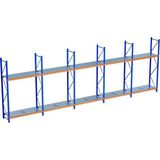 Raffar 2 Katlı 5li Bitişik Endüstriyel Depo Raf Sistemi – Hafif Yük Rafı - Çok Renkli - 80x450xH250CM