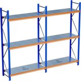 Raffar 3 Katlı 2li Bitişik Endüstriyel Depo Raf Sistemi – Hafif Yük Rafı - Çok Renkli - 60x300xH250CM