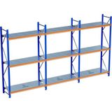 Raffar 3 Katlı 3li Bitişik Endüstriyel Depo Raf Sistemi – Hafif Yük Rafı - Çok Renkli - 60x540xH250CM