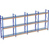 Raffar 3 Katlı 4li Bitişik Endüstriyel Depo Raf Sistemi – Hafif Yük Rafı - Çok Renkli - 60x720xH250CM