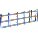 Raffar 3 Katlı 5li Bitişik Endüstriyel Depo Raf Sistemi – Hafif Yük Rafı - Çok Renkli - 80x600xH250CM