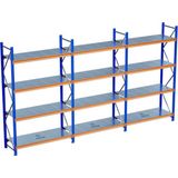 Raffar 4 Katlı 3li Bitişik Endüstriyel Depo Raf Sistemi – Hafif Yük Rafı - Çok Renkli - 80x540xH250CM