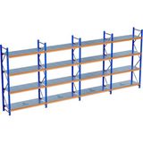 Raffar 4 Katlı 4li Bitişik Endüstriyel Depo Raf Sistemi – Hafif Yük Rafı - Çok Renkli - 80x720xH250CM