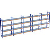 Raffar 4 Katlı 5li Bitişik Endüstriyel Depo Raf Sistemi – Hafif Yük Rafı - Çok Renkli - 80x600xH250CM
