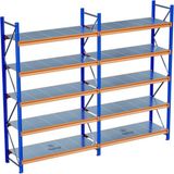 Raffar 5 Katlı 2li Bitişik Endüstriyel Depo Raf Sistemi – Hafif Yük Rafı - Çok Renkli - 80x300xH250CM