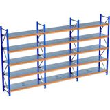 Raffar 5 Katlı 3li Bitişik Endüstriyel Depo Raf Sistemi – Hafif Yük Rafı - Çok Renkli - 40x540xH250CM