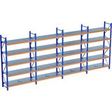Raffar 5 Katlı 4li Bitişik Endüstriyel Depo Raf Sistemi – Hafif Yük Rafı - Çok Renkli - 80x360xH250CM