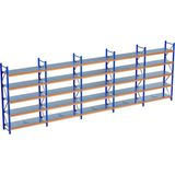 Raffar 5 Katlı 5li Bitişik Endüstriyel Depo Raf Sistemi – Hafif Yük Rafı - Çok Renkli - 60x450xH250CM