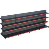 Raffar Antrasit Metal Çift Yönlü Orta Reyon 4 Katlı 4'li Birleşik Market Raf Sistemi | Market Rafı | G360CM Yükseklik H140 Cm| - Kırmızı - ölçü