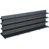 Raffar Antrasit Metal Çift Yönlü Orta Reyon 4 Katlı 4'li Birleşik Market Raf Sistemi | Market Rafı | G360CM Yükseklik H140 Cm| - Siyah - ölçü