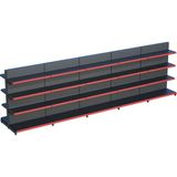 Raffar Antrasit Metal Çift Yönlü Orta Reyon 4 Katlı 5'li Birleşik Market Raf Sistemi | Market Rafı | G450CM Yükseklik H140 Cm| - Kırmızı - ölçü