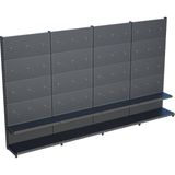 Raffar Antrasit Renk Metal 4'lü Birleşik 2 Katlı Market Raf Sistemi | Market Rafı | G360 Cmyükseklik H220 Cm| - Siyah - ölçü