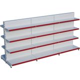 Raffar Beyaz Metal Çift Yönlü Orta Reyon 4 Katlı 3'li Birleşik Market Raf Sistemi | Market Rafı | G270CM Yükseklik H140 Cm| - Kırmızı - ölçü