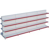 Raffar Beyaz Metal Çift Yönlü Orta Reyon 4 Katlı 4'li Birleşik Market Raf Sistemi | Market Rafı | G360CM Yükseklik H140 Cm| - Kırmızı - ölçü