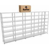 Raffar Galvaniz 7 Katlı 5li Birleşik Arşiv Raf Sistemi - Çelik Raf - Metal Raf - Gri - 31x465xH200CM