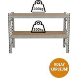 Rafiste Ağır Yük Rafı Çalışma Tezgahı 2'li H1200 - Gri