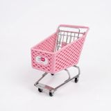 Rafiste Dekoratif Mini Market Arabası, Pembe, Çok Amaçlı Organizer, Masaüstü Aksesuar, 15 cm
