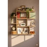 Rafixa Asimetrik Kanatlı Duvar Rafı Modern Kitaplık ve Dekoratif Obje Standı - Meşe - Standart
