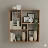 Rafixa Iç Içe Geçmeli Kare Duvar Rafı Modern Kitaplık ve Dekoratif Obje Standı - Antik Ceviz - Standart