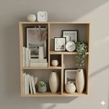 Rafixa Iç Içe Geçmeli Kare Duvar Rafı Modern Kitaplık ve Dekoratif Obje Standı - Meşe - Standart