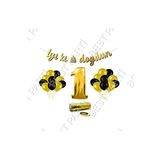 Rafya İpli 1 Yaş Gold Folyo Balon İyiki Doğdun Yazılı Banner Balon Set Doğum Günü