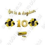 Rafya Ipli 10 Yaş Gold Folyo Balon Iyiki Doğdun Yazılı Banner Balon Set Doğum Günü