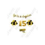 Rafya İpli 15 Yaş Gold Folyo Balon İyiki Doğdun Yazılı Banner Balon Set Doğum Günü