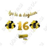 Rafya Ipli 16 Yaş Gold Folyo Balon Iyiki Doğdun Yazılı Banner Balon Set Doğum Günü