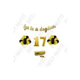 Rafya Ipli 17 Yaş Gold Folyo Balon Iyiki Doğdun Yazılı Banner Balon Set Doğum Günü