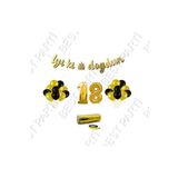 Rafya İpli 18 Yaş Gold Folyo Balon İyiki Doğdun Yazılı Banner Balon Set Doğum Günü
