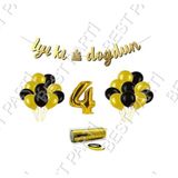 Rafya Ipli 4 Yaş Gold Folyo Balon Iyiki Doğdun Yazılı Banner Balon Set Doğum Günü