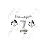 Rafya İpli 7 Yaş Gümüş Folyo Balon İyiki Doğdun Yazılı Banner Balon Set Doğum Günü