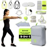 Rage Fitness Ex Kit 9'u 1 Arada Spor Salonu Çantalı - Kolları ile Germe, Ganimet ve Direnç Bantları, Kapı Çapası, Ayak Bileği Kayışları, Masaj Topu, Slayt Diskleri, Atlama İpi - Seyahat, Ofis ve
