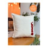 RahanDesign Amor Yazılı Punch İşlemeli Pamuklu Kırlent Kılıfı - 43x43cm - Punch Kırlent Kılıfı