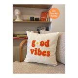 RahanDesign Good Vibes Turuncu Pamuklu 43x43cm Kırlent Yastık Kılıfı - Punch Işlemeli Yastık Kılıfı